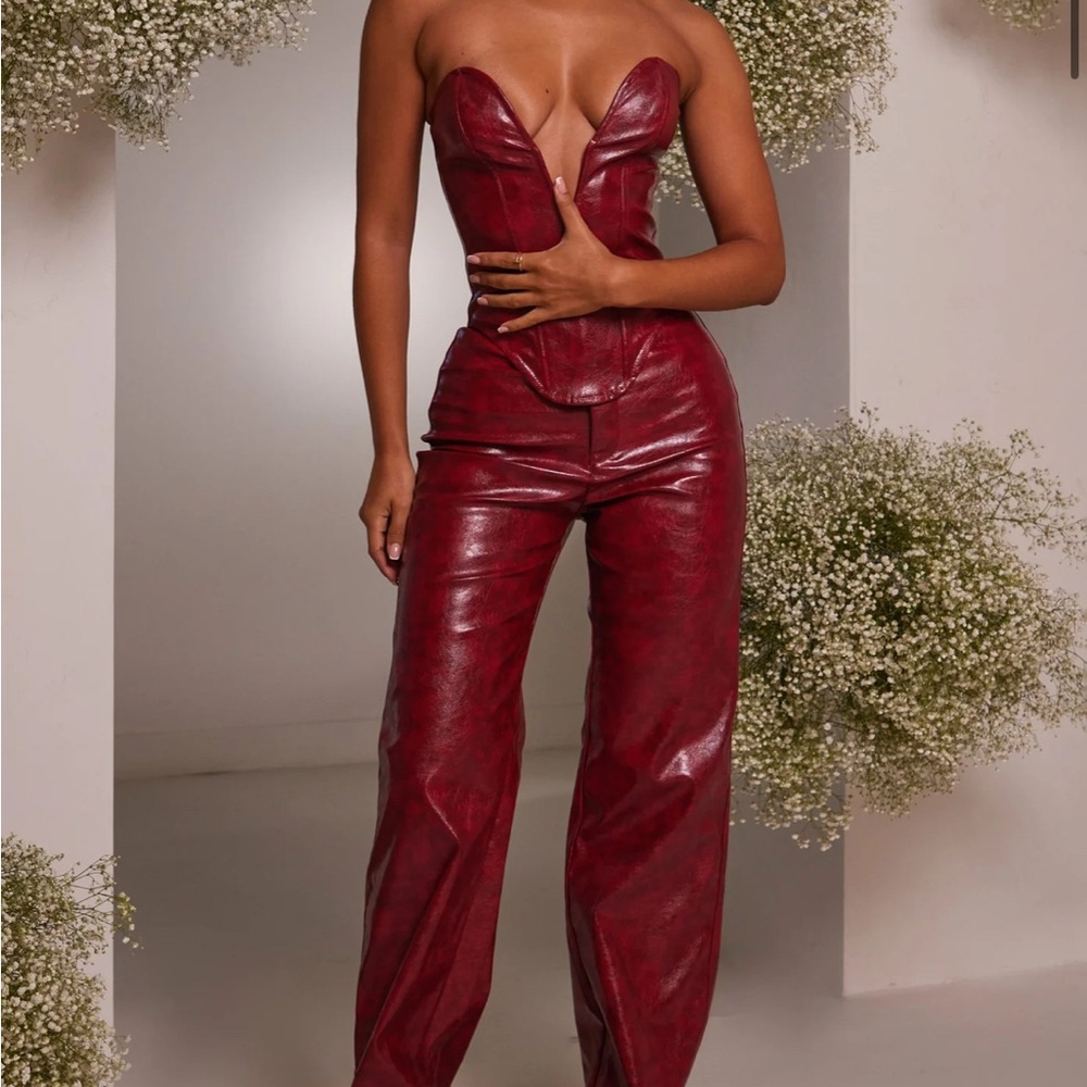 Mars the label deep red corset and trouser set